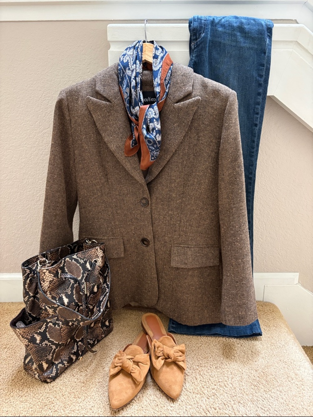 Women's Brown Herringbone Blazer